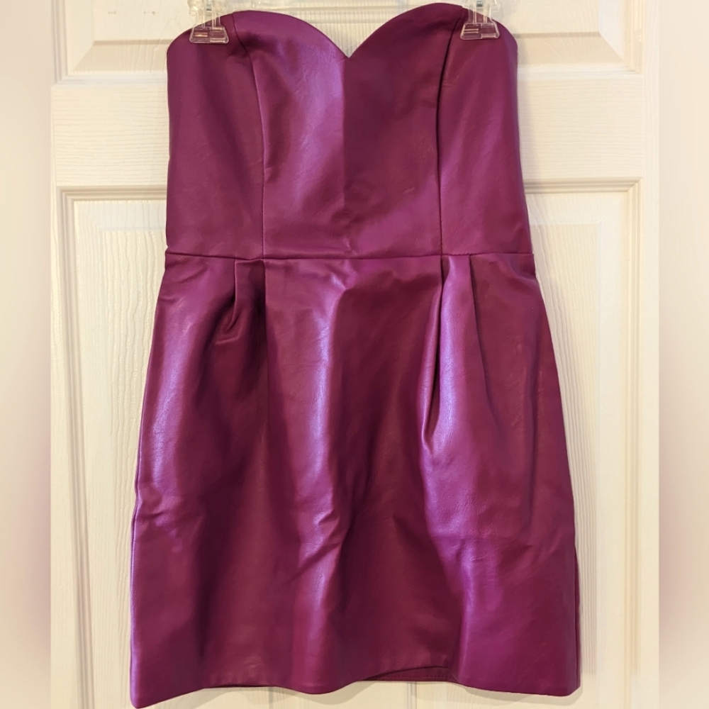 Topshop Vegan Leather Strapless Mini Dress - Purple/Pink/Magenta - Size 8